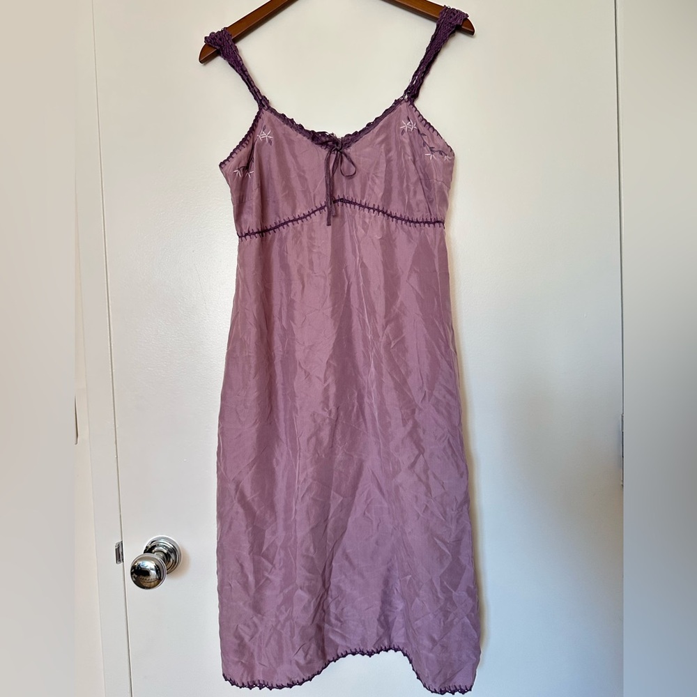 Midi 90s Y2K purple fairy dress with floral embroidery